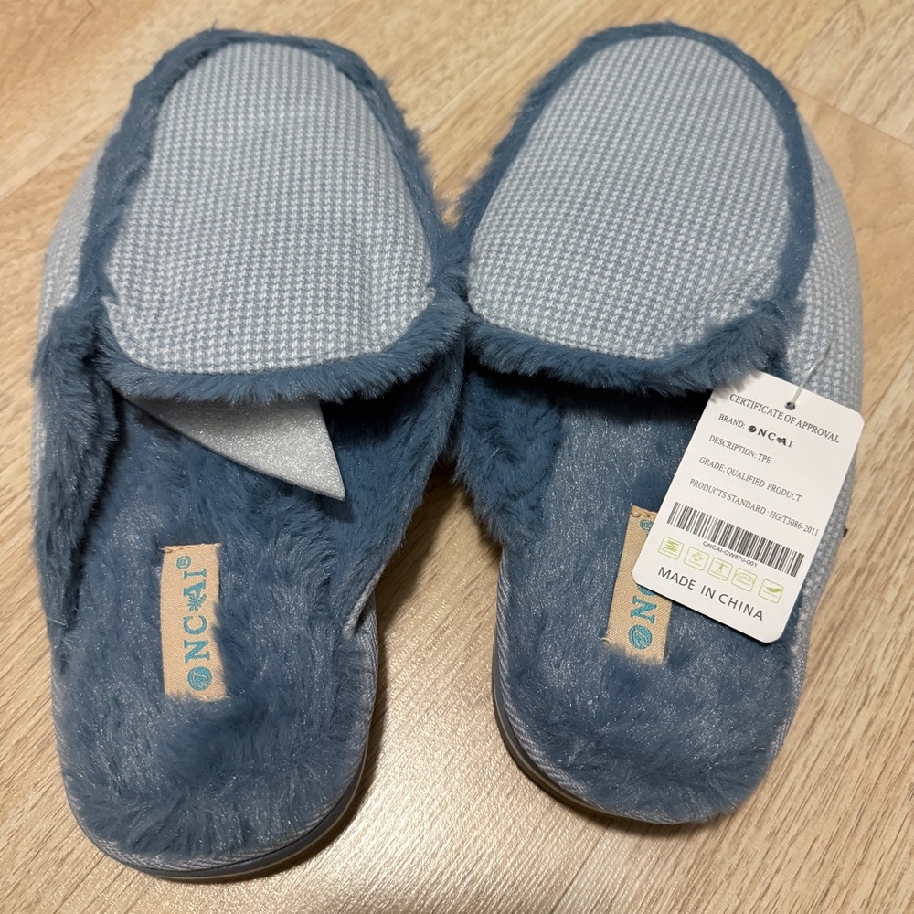 Blue Fuzzy Slippers